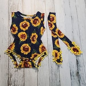 Sunflower Romper with Matching Headband